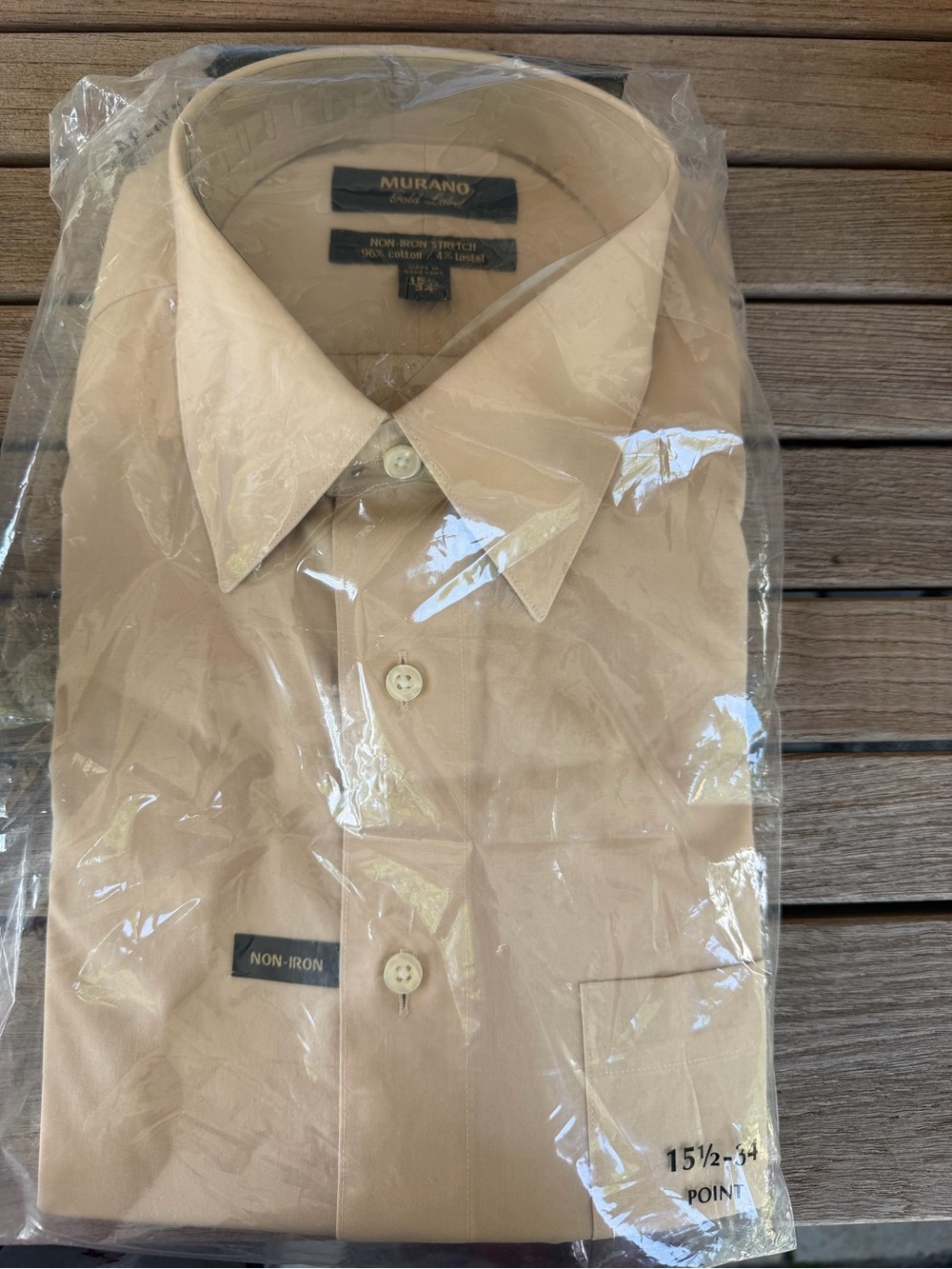 Murano Gold Label Men’s Non-Iron Stretch Dress Shirt 15.5 34 Beige